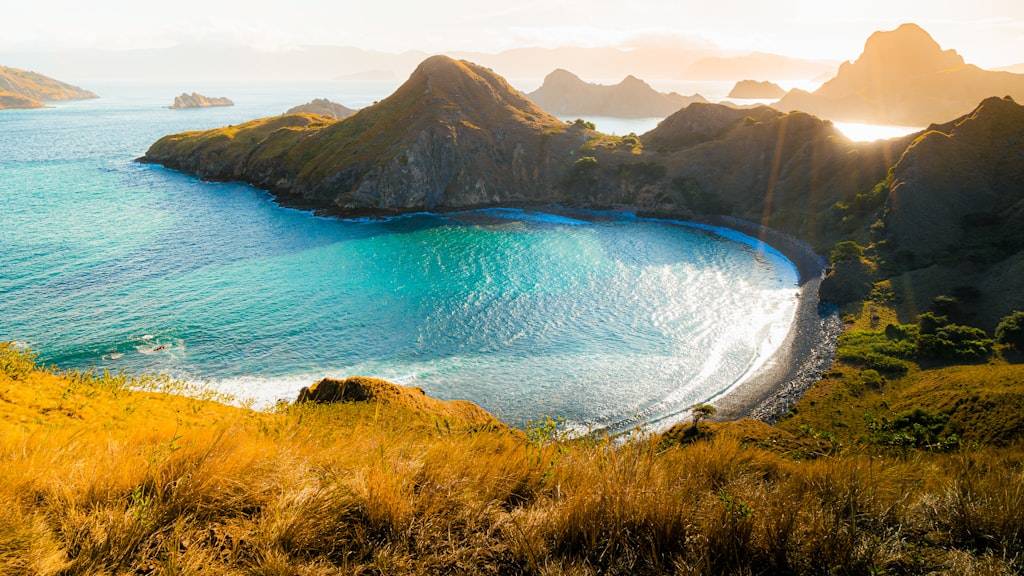 A view of a beach with a body of water