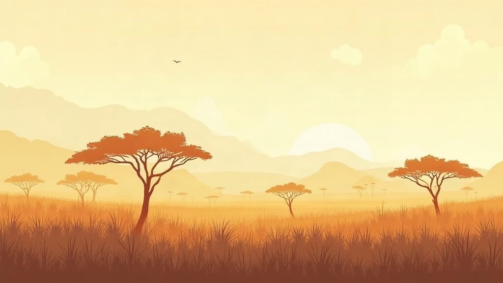 Illustrative scene of dry savanna grassland with lontar palms (AI-generated illustration)