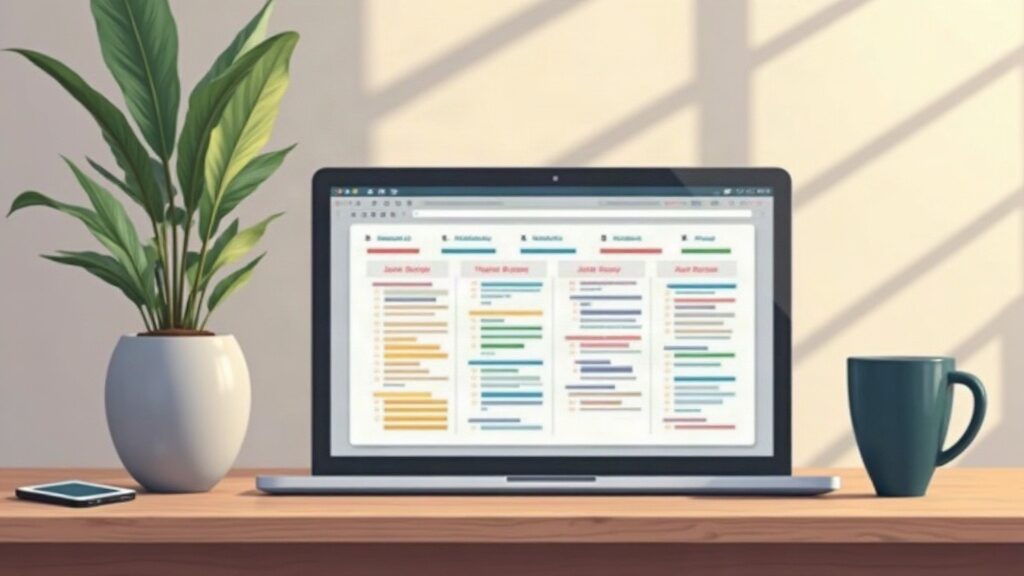 Illustrative flat-lay of a laptop and calendar interface for trip booking (AI-generated illustration)