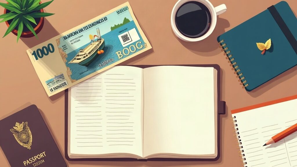 Illustrative flat-lay of trip-budget planning items (AI-generated illustration)