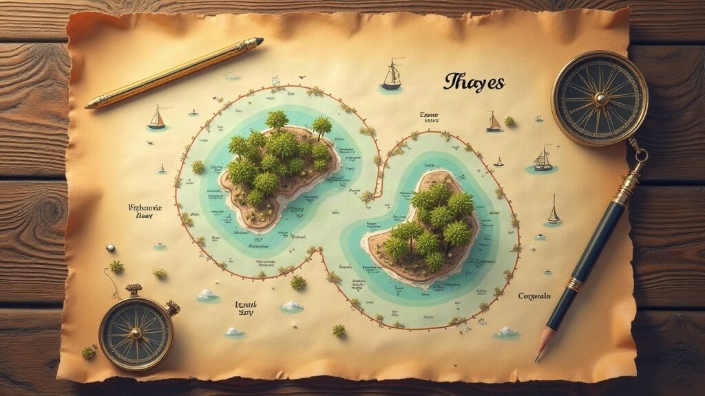 Illustrative scene of a nautical chart and compass on a table (AI-generated illustration)
