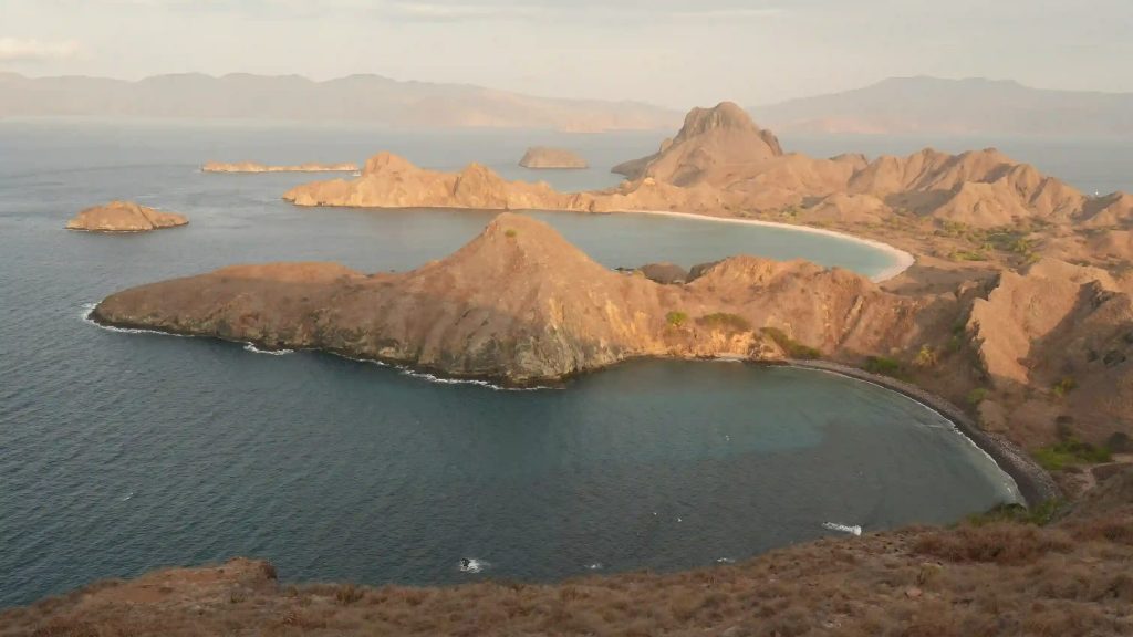 Padar Island and its curved beaches from the air